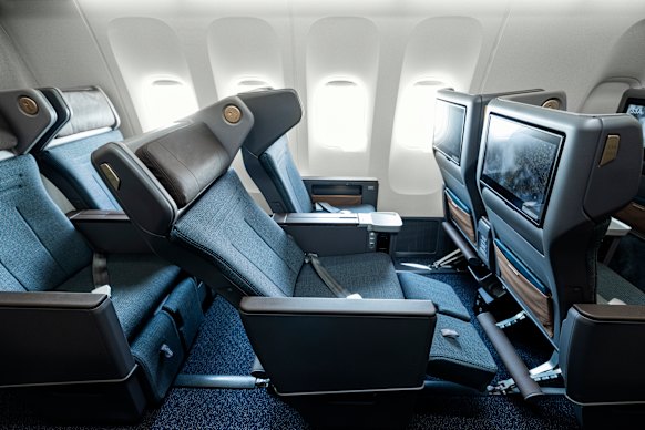 The newer premium economy seat on board Cathay’s Boeing 777s.
