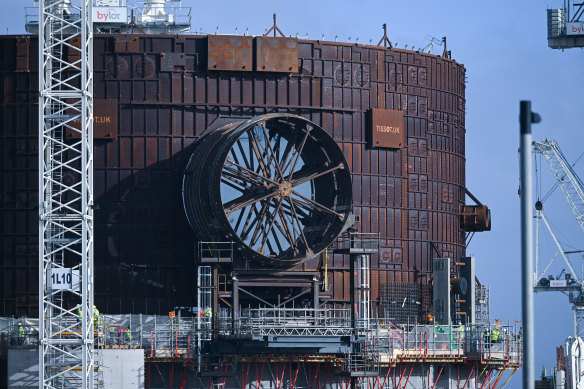 Construction work at the Hinkley Point C nuclear power station construction site in Bridgwater, England. 