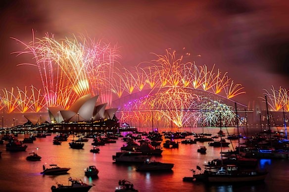 Fireworks on Sydney Harbour ushering in 2025. This year’s display will involve nine tonnes of fireworks. 