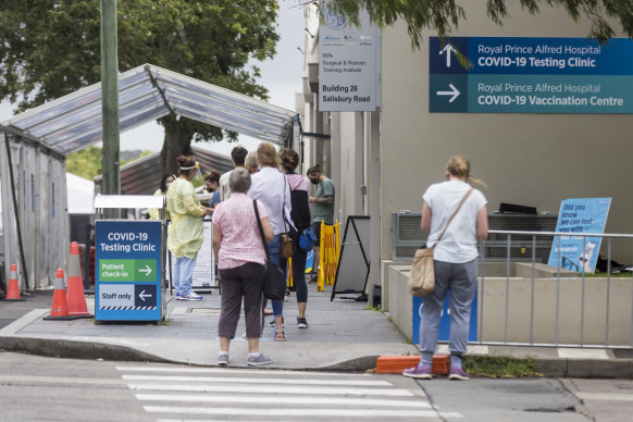 A COVID-19 testing queue in Sydney earlier this month.