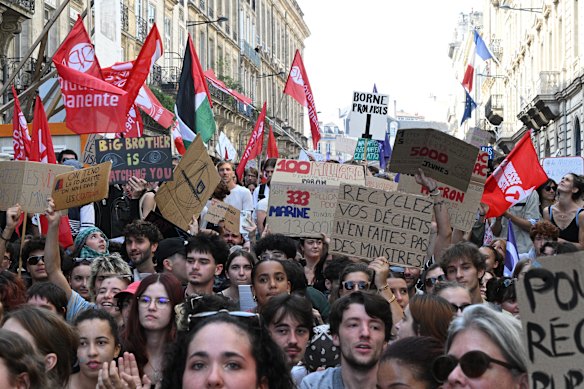 Students march in Bordeaux on Tuesday.