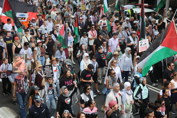 Pro-Palestine rally in Sydney on Sunday.