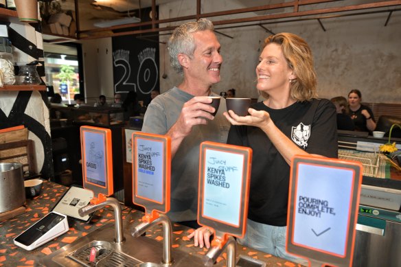 Single O founders Emma and Dion Cohen created the hot milk dispenser and self-serve batch brew on tap.