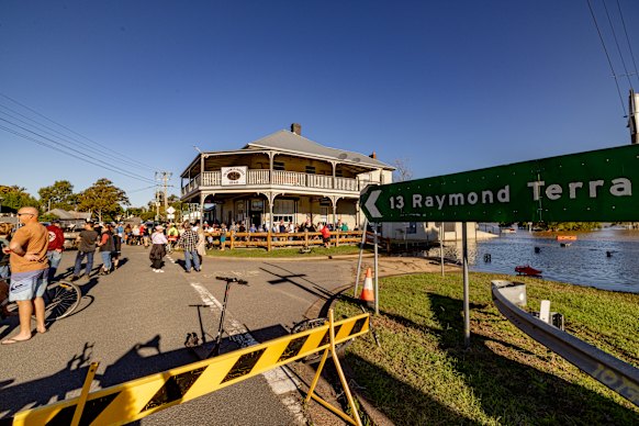 The community gathering at the Victoria Hotel in Hinton, north-west of Newcastle.
