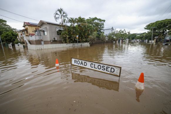 Flooded Torwood Street, Auchenflower, on Thursday morning.