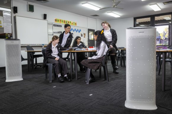 Air purifiers in a Melbourne school last year.