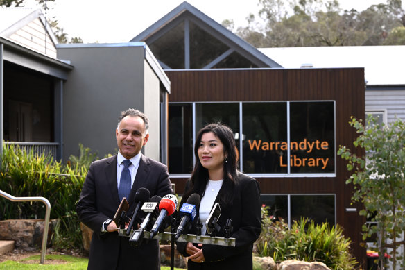 Victorian Opposition Leader John Pesutto with the Liberal Party’s Warrandyte candidate Nicole Werner this week.