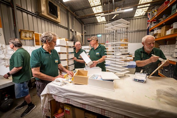 Angels’ work: Croydon Men’s Shed volunteers Derek Bone, Geoff Ryan, Ian Rayson, Geoff Coutts and Ron Harper making angel boxes.