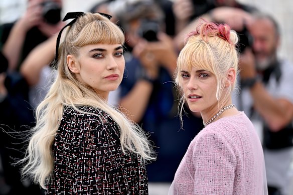 Imogen Poots (left) and Kristen Stewart at the premiere of The Chronology of Water in Cannes. 