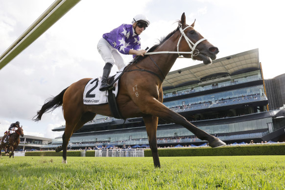 James McDonald wins the James Carr Stakes on Espiona at Randwick yesterday.