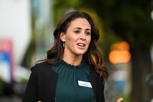 Royal Children’s Hospital National Child Health Poll director Anthea Rhodes speaks to the media on Thursday.