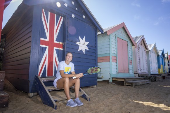 Australian wildcard Olivia Gadecki  visits the Brighton Bathing Boxes after her first-round win.