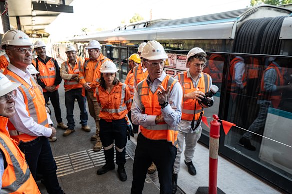NSW Premier Chris Minns at Campsie station on Thursday morning. 
