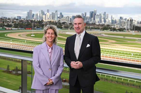 The Victoria Racing Club announced  Kylie Rogers, pictured with VRC chairman Neil Wilson, as its new chief executive in June.