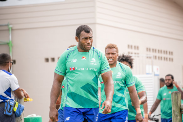 Fiji Drua captain Nemani Nagusa leading out the side in its first internal trial on Wednesday.
