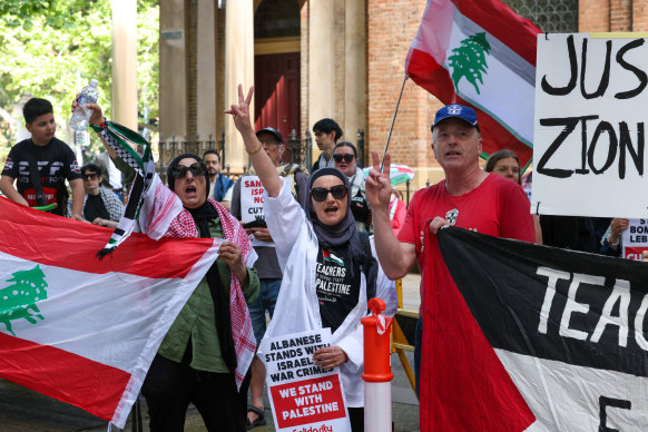 Pro-Palestinian protesters outside Supreme Court in Sydney.