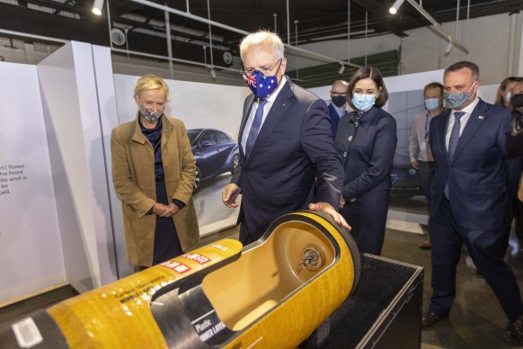 Prime Minister Scott Morrison visits the Toyota Hydrogen Centre in Altona.