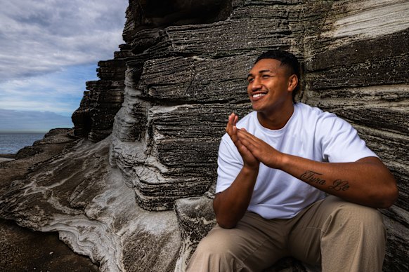 Loko Pasifiki Tonga at Clovelly Beach as he prepares for his NRL debut.