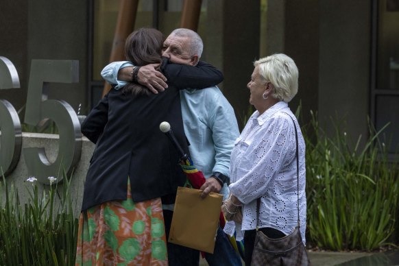 Mal and Jenny Dalzell with their lawyer Sarah Condon outside the Coroners Court of Victoria on Wednesday.
