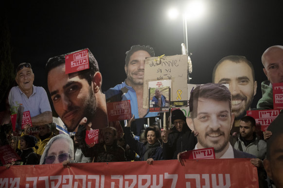 Relatives and supporters of hostages held by Hamas in the Gaza Strip march in Jerusalem last week to call for a deal for their release.