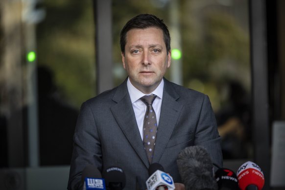 Matthew Guy addresses the media on Tuesday morning.