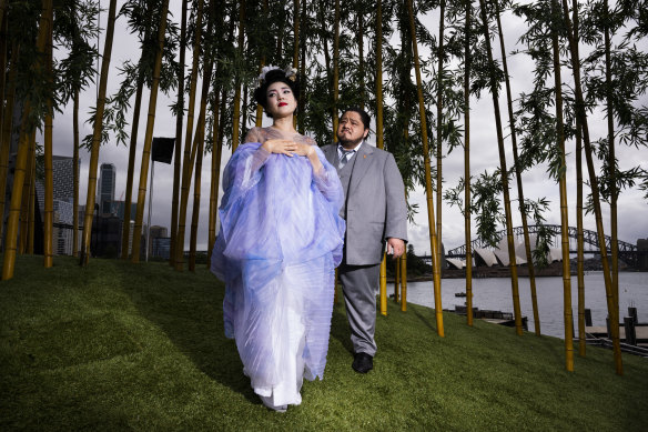 Karah Son (Cio-Cio-San) and Diego Torre (Pinkerton) during costume rehearsals for Madama Butterfly.