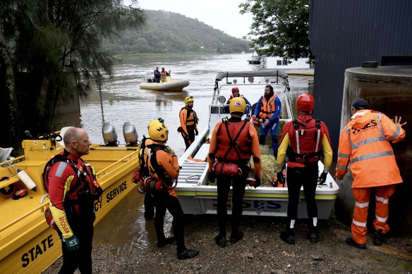 Heroes indeed. The SES, Marine Rescue NSW and RFS helping out in flood waters on the Hawkesbury River.