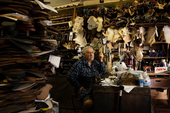 Con Anagnostou in Con’s Handmade Shoes, photographed in 2023, prior to his death.