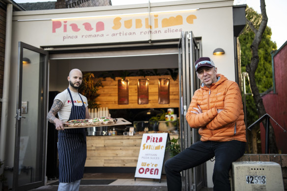 Pizza chef Marco Marano and Pizza Sublime owner James Howarth (right) at their store in Leura.