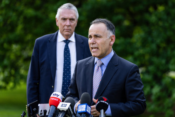 Opposition Leader John Pesutto and Nationals leader Peter Walsh (left).