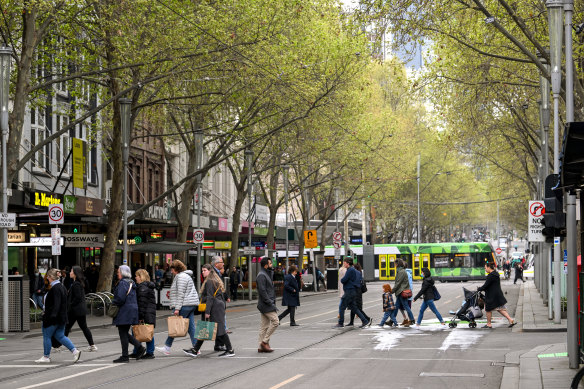 The weekday footfall in Melbourne has recovered to about 80-90 per cent.