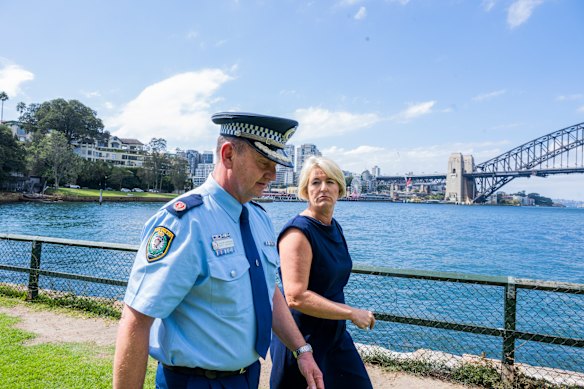 Minister for Police and Counter-terrorism, Yasmin Catley with Assistant Commissioner Brett McFadden in 2024.
