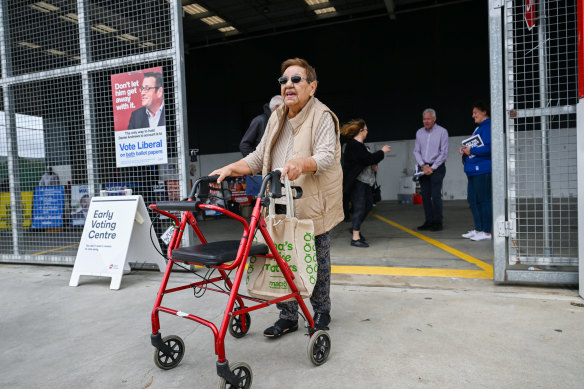 Biserka Kecenovic, 80, cast her vote early in Melton.