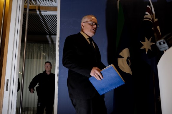 Former PM Scott Morrison arrives at his press conference today.