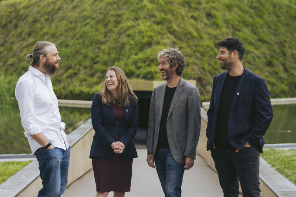 Tech Council of Australia chief executive Kate Pounder, pictured at a function with some of her billionaire members, gave the proposed model a warm reception.