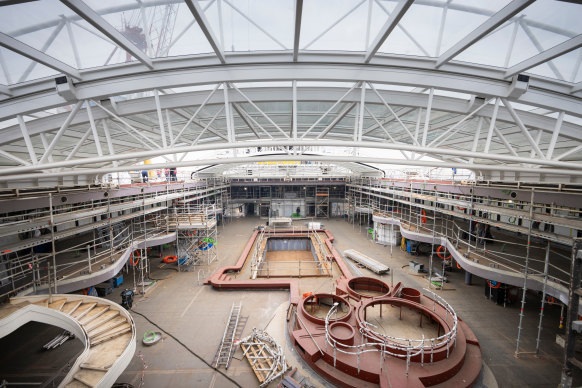 The ship’s pool area under construction.