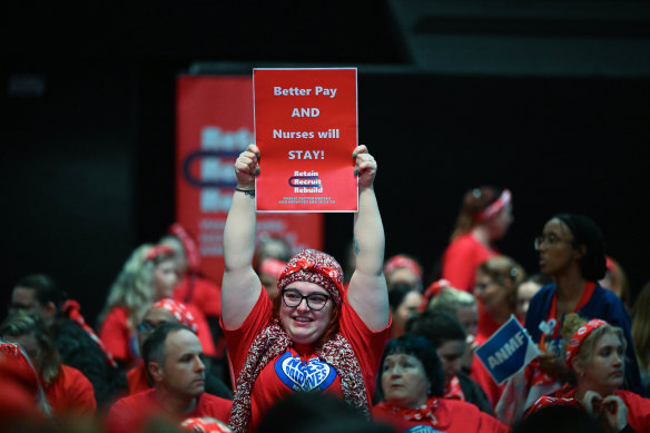 Nurses and midwives at a statewide union meeting in May.