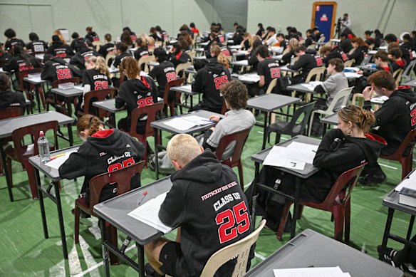 Students sitting a VCE practice exam in October.