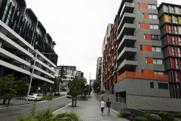 East of Meadowbank train station, new development typically takes the form of six- to seven-storey, medium-density apartment blocks.