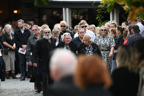 Mourners at Hannah McGuire’s funeral.