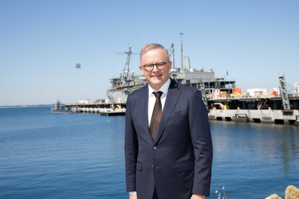 Anthony Albanese in Perth on Monday. 