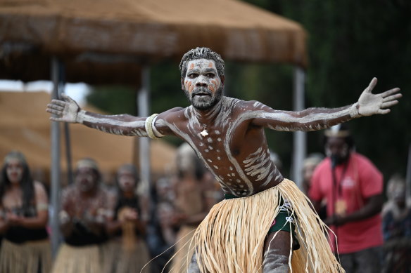 A performer from Cape York’s ALLKUMO Malpa Paman group at last year’s DanceRites festival.