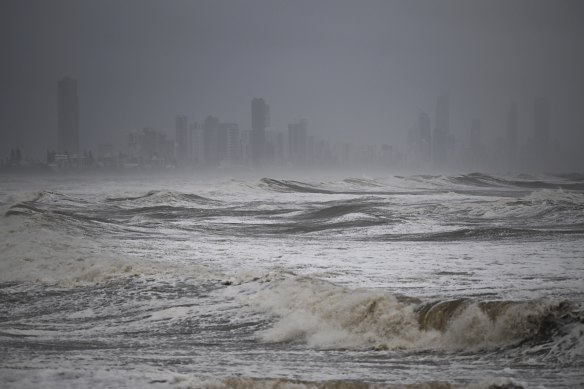 Wild seas on the Gold Coast on Sunday.