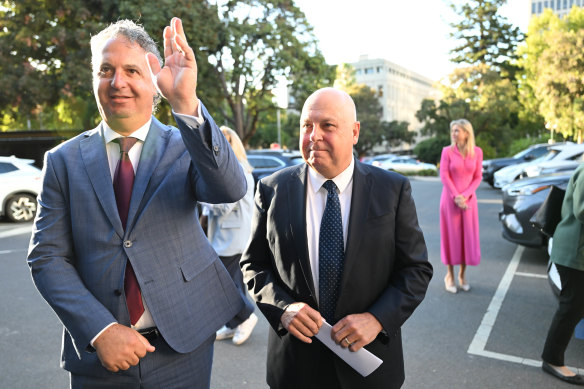 Victorian Chamber of Commerce and Industry boss Paul Guerra and Treasurer Tim Pallas.