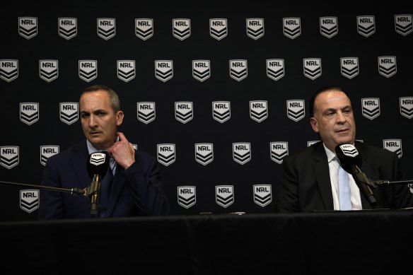 NRL chief executive Andrew Abdo and ARLC chairman Peter V’landys.