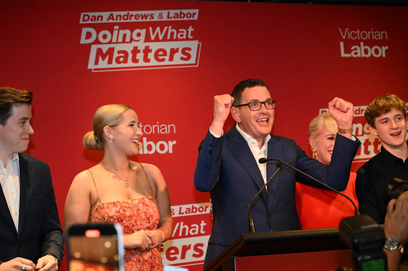 Andrews and his family celebrate the state election with last November. 
