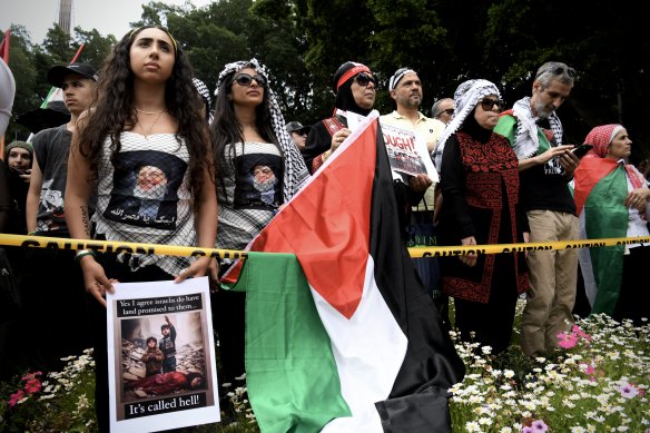 Thousands gathered at a pro-Palestinian protest at Sydney’s Hyde Park on Sunday.