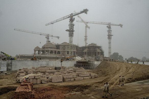 The Ram temple under construction in Ayodhya, India, on December 29.