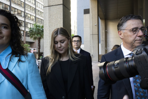 Brittany Higgins outside the Federal Court in Sydney during Bruce Lehrmann’s defamation case.