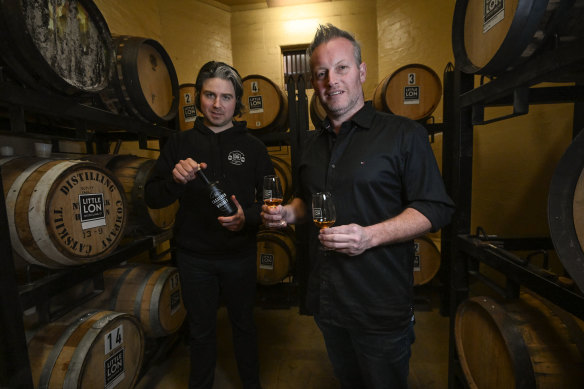 Little Lon Distilling Co’s Taylor Spelt (right) and Brad Wilson (left).